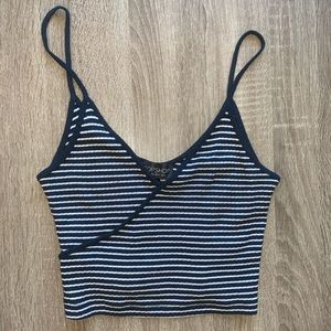 Topshop Navy Blue and White Tank Crop Top
